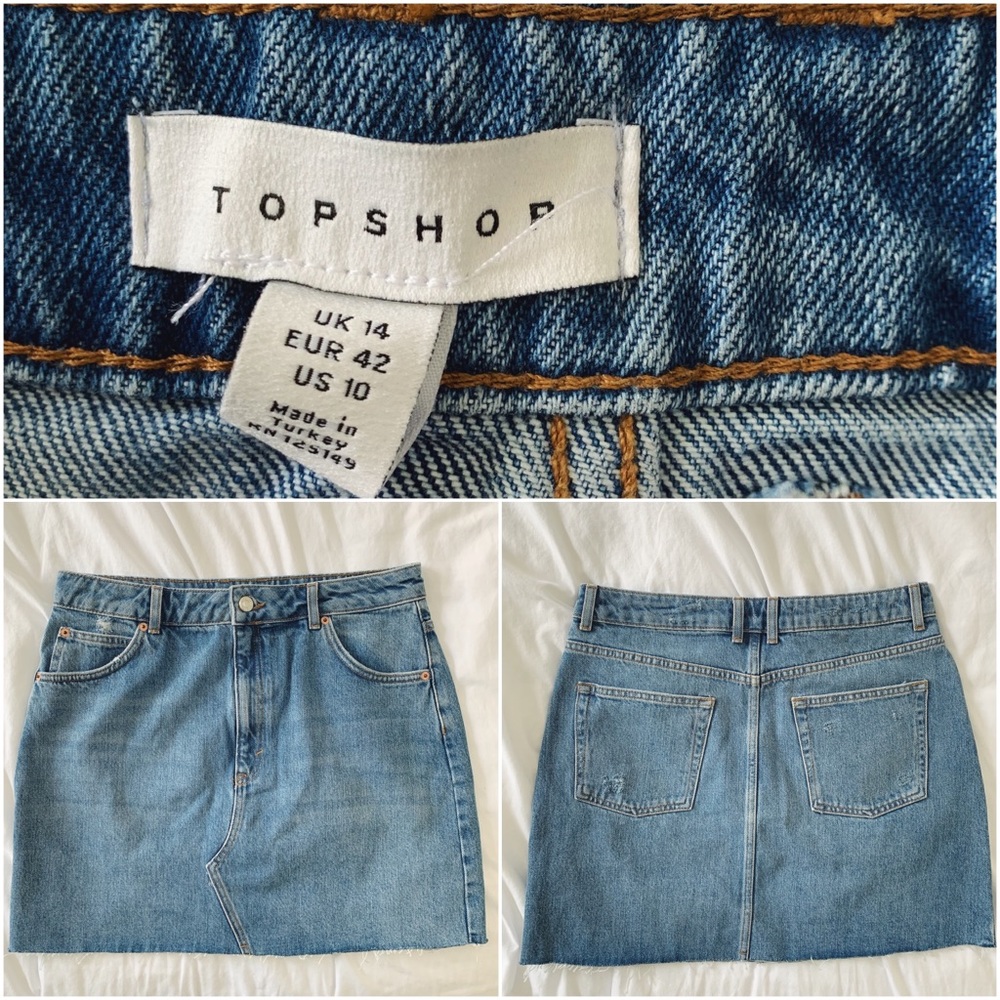 Topshop Distressed Raw Hem Denim Mini Skirt - Picture 4 of 6